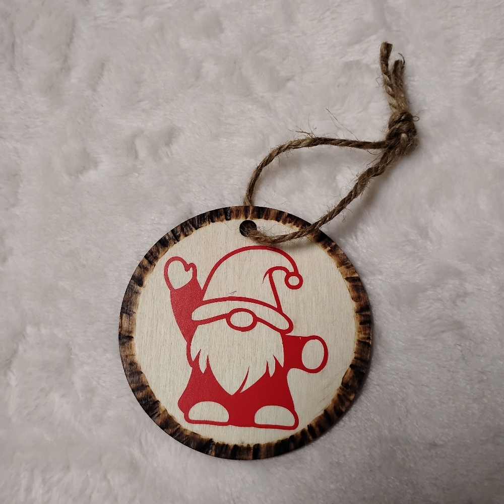 Festive Red Gnome Wooden Ornament